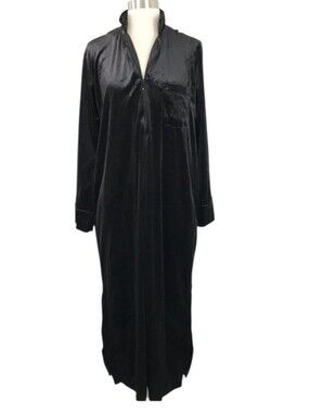 Lauren Ralph Lauren Velvet Zipper Front Caftan Robe  Notch Collar Embroidered Ch